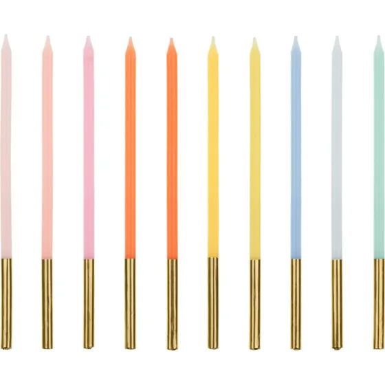 PartyDeco Velas de Cumpleaños 14 cm Arcoíris con Punta Dorada