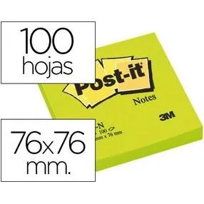 3M Post-it Adhesivas 76x76mm Verde Neón 100 Hojas