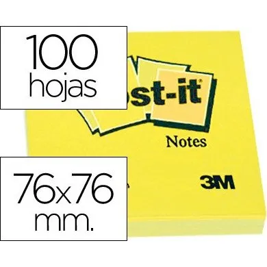 Post-It Bloc Adhesivo 76x76 mm Amarillo 100 Hojas