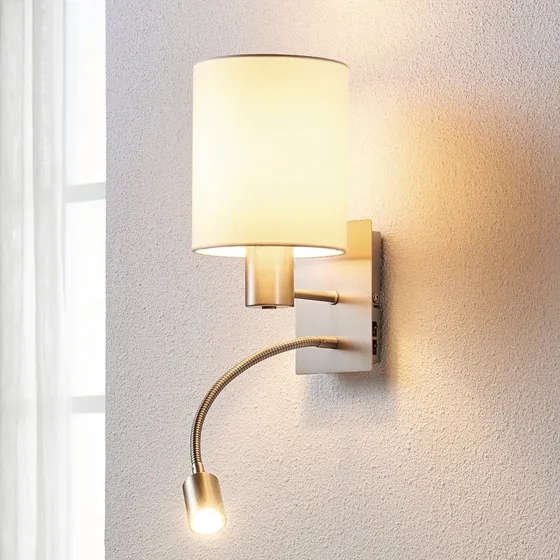 Lindby Shajan Aplique de Pared Níquel/Blanco con Brazo LED