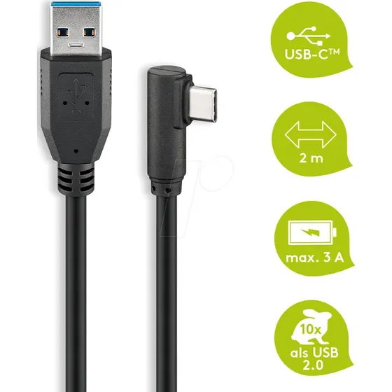 Marca: Cable USB 3.0 A macho a USB-C 90°, 2 m, Negro