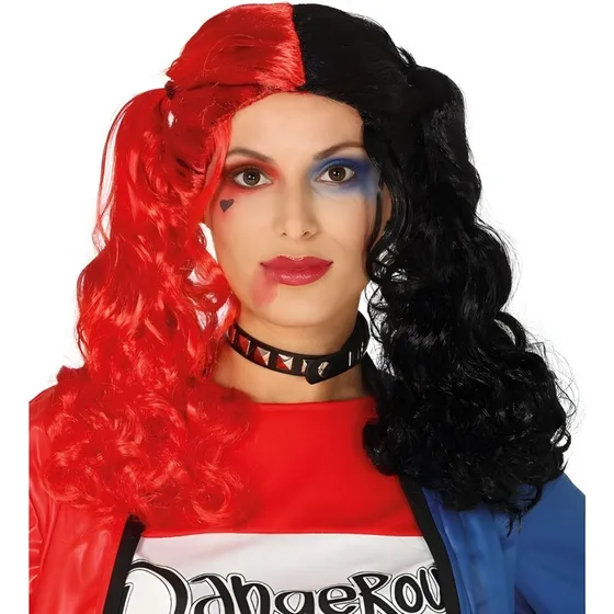 Harley Quinn Peluca Roja y Negra con Coletas