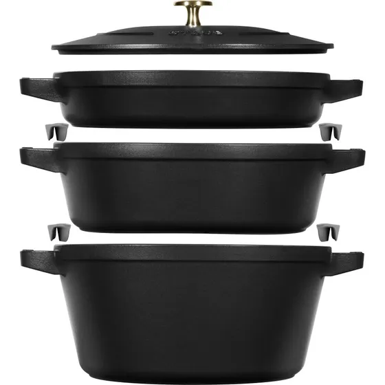 Staub Set de Cocina Apilable de Hierro Fundido Esmaltado, 3 Piezas