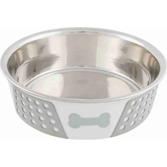 Trixie Comedero Perro Acero Inoxidable 1,4L Blanco/Gris