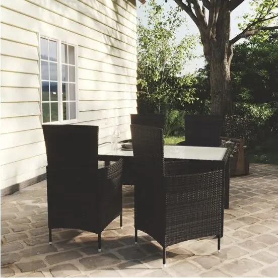 VidaXL Juego Comedor Jardín 5 Pzas Ratán PE Negro