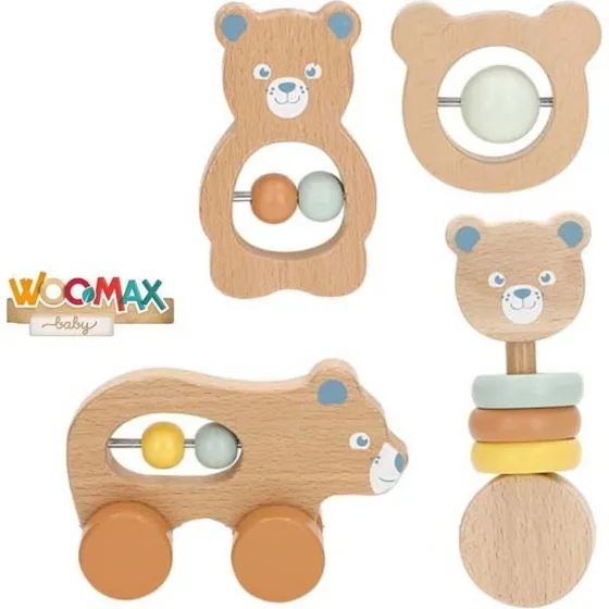 WOOMAX Sonajeros de Madera Set 4 Piezas