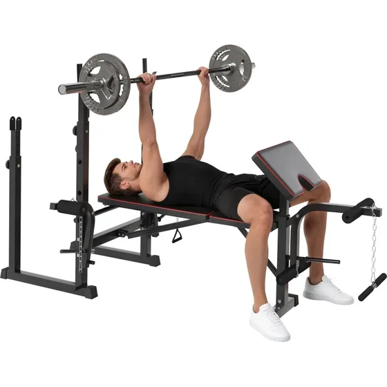 SPORTNOW Banco de Pesas con Soportes para Barra y Respaldo Ajustable Negro