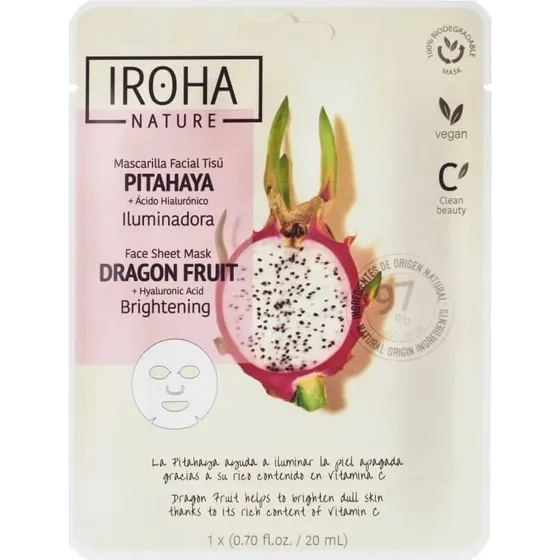 Iroha Mascarilla Facial Iluminadora con Fruta del Dragón, 20 ml