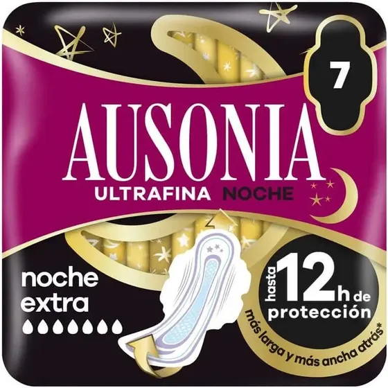 Ausonia Compresas Menstruales Ultrafinas Noche Extra con Alas (7 ud)