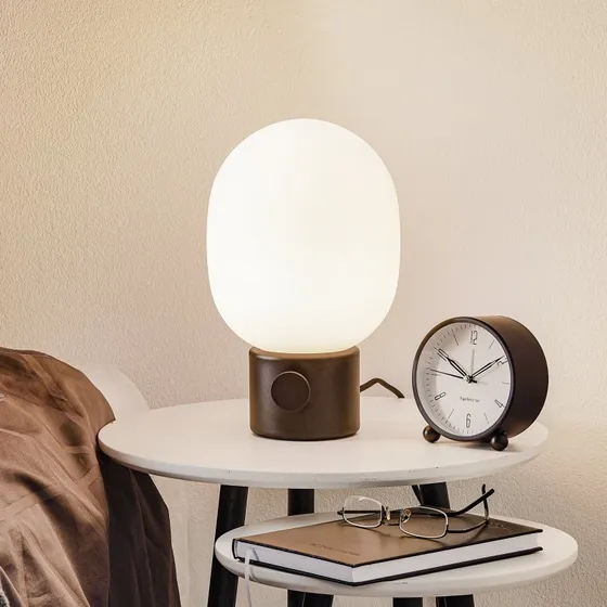 Audo Copenhagen Lámpara de mesa JWDA Acero Negro y Vidrio Opal