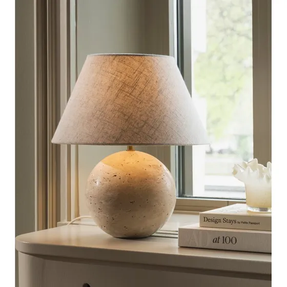 Globen Lighting Lámpara de mesa Castello Travertino y Lino Beige