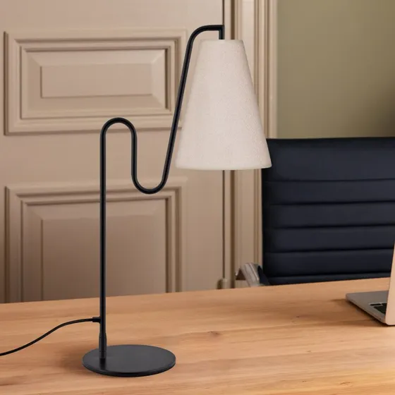 Globen Lighting Lámpara de mesa Lou, blanco bouclé y negro