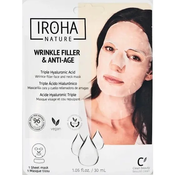 Iroha Mascarilla Antiedad con Ácido Hialurónico para Rostro y Cuello, 30 ml