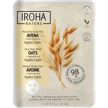 Iroha Mascarilla Facial Calmante con Avena y Ácido Hialurónico, 20 ml