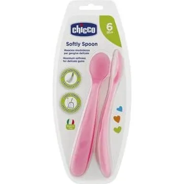 Chicco Duplo Cuchara de Silicona Rosa - Pack de 2