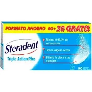 Steradent Triple Acción Plus Limpieza Dentaduras 60+30 Comprimidos