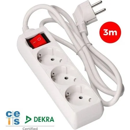 Schuko 3 Tomas 16A Interruptor Luminoso Blanco