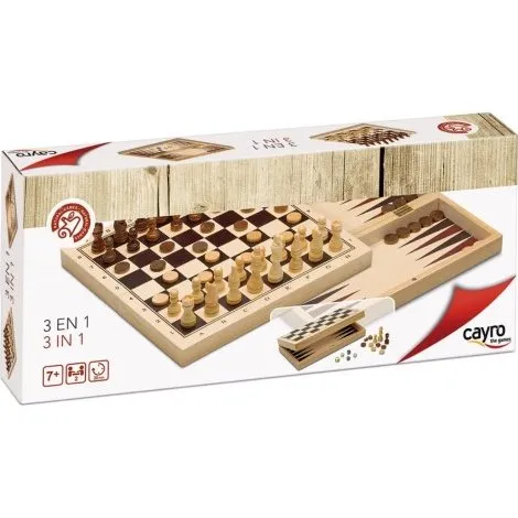 Cayro Games Ajedrez, Damas y Backgammon 3 en 1 de Madera
