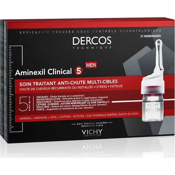 Vichy Dercos Aminexil Clinical 5 Tratamiento Anticaída para Hombres, 21 viales