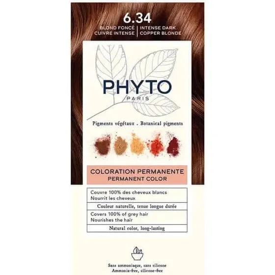 Phyto Coloración 6.34 Rubio Oscuro Cobrizo - Kit Permanente 110 ml