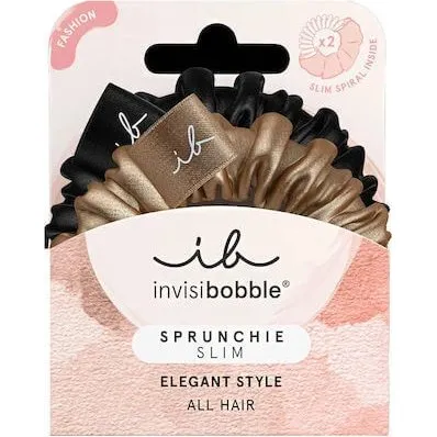 Invisibobble Sprunchie Slim True Negro y Dorado, 2 unidades