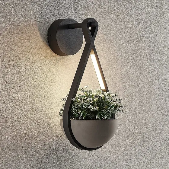 Florka Aplique Exterior LED Lucande Gris Grafito con Jardinera