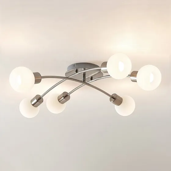 Plafón Lindby Agmar Níquel con 6 Luces de Cristal