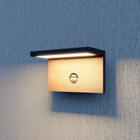 Lucande Lignus Aplique Exterior LED con Sensor y Madera - Gris/Madera