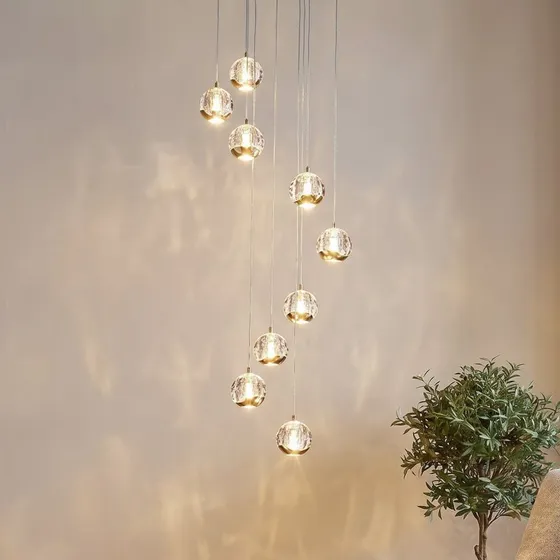 Lucande Lámpara Colgante LED Hayley, 9 Luces, Dorado y Cristal, Ø 40 cm