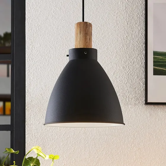 Lámpara colgante Lindby Trebale Negro y Madera - Estilo Escandinavo