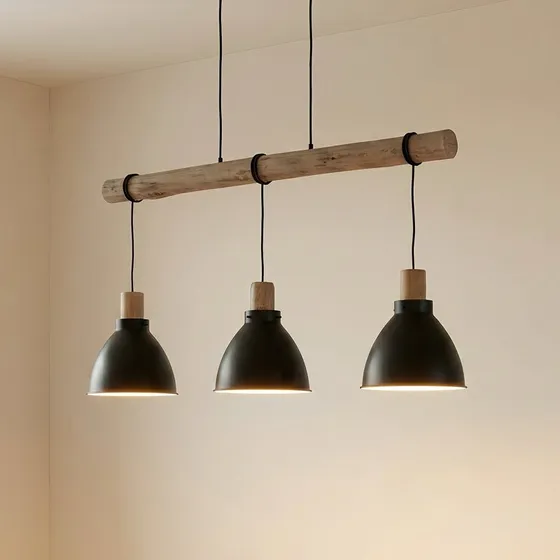 Lindby Trebale Lámpara Colgante de 3 Luces - Madera y Metal Negro