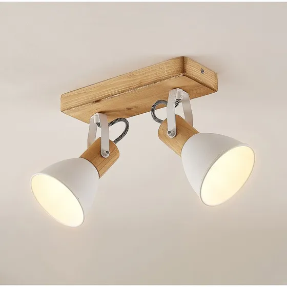 Lindby Merela Lámpara de Techo Escandinava de Madera y Blanco
