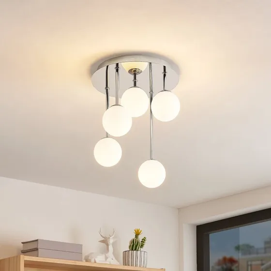 Lindby Chrissy Plafón de Techo Cromado con 5 Pantallas de Cristal