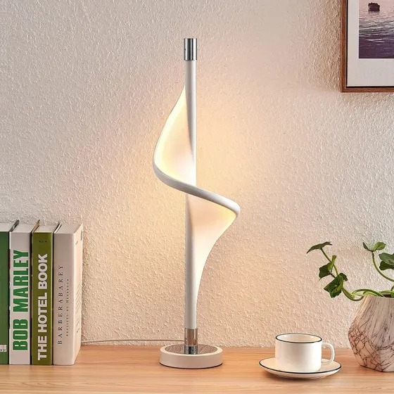 Lucande Lámpara de Mesa LED Edano, 60 cm, Blanca y Cromada