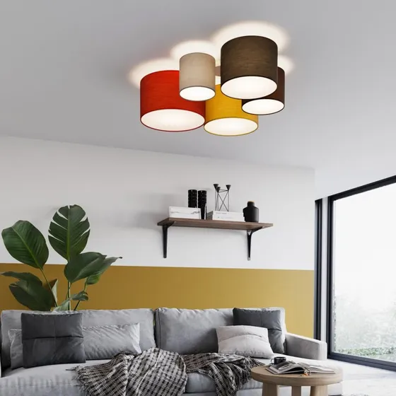 Lindby Laurenz Plafón de Techo Moderno - 5 Luces - Rojo/Amarillo
