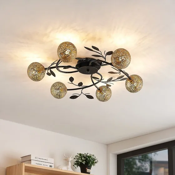 Lucande Lámpara de Techo Evory Gold - 6 Luces - Diseño Floral