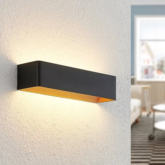 Arcchio Aplique de pared LED Karam, 37 cm, Negro y Dorado