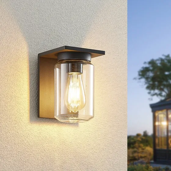 Lucande Semka Aplique de Pared Exterior Gris Oscuro con Cristal