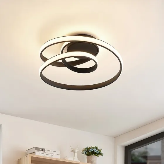 Lucande Plafón LED Sakina Negro - Diseño Espiral de Metal Ø 48 cm