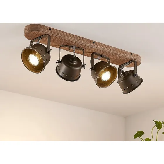 Lindby Rubinjo Lámpara de Techo 4 Luces - Madera y Metal Negro