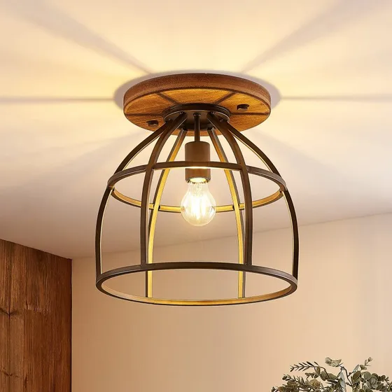 Lindby Rutger Lámpara de Techo de Madera y Negro - Estilo Vintage