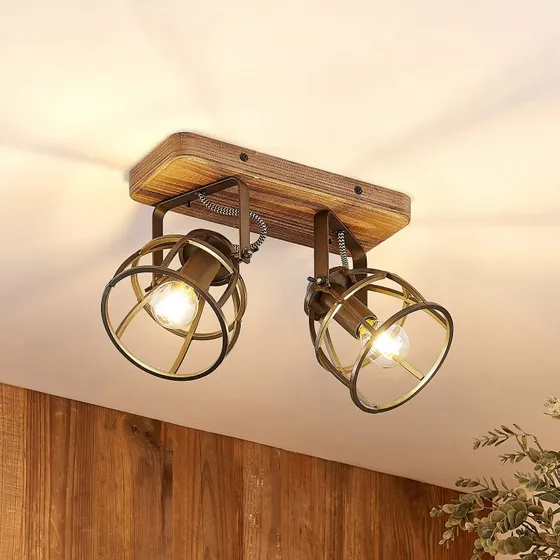 Lindby Lámpara de Techo Rutger 2 Luces - Madera y Negro