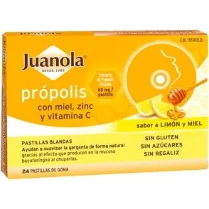 Juanola Própolis Sabor Miel y Limón con Zinc y Vitamina C - 24 Pastillas