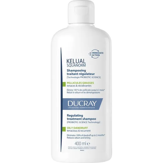 Ducray Kelual Squanorm Champú Anticaspa Grasa, 400 ml