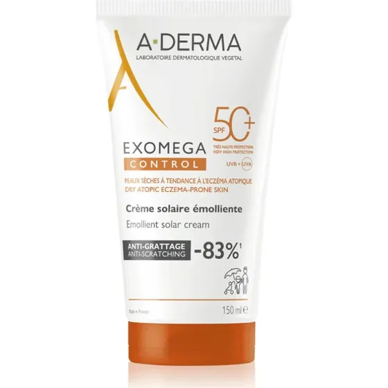 A-Derma Exomega Control Protector Solar SPF50+ para Piel Seca-Sensible, 150 ml