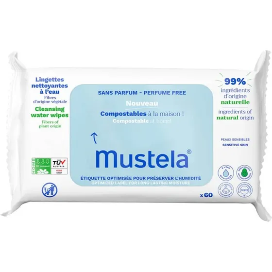 Mustela Toallitas Húmedas con Agua y Fibras Naturales 60 Unidades