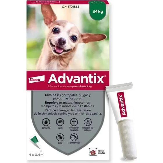 Advantix Pipeta Antiparasitaria para Perros de hasta 4 kg (4 x 0,4 ml)