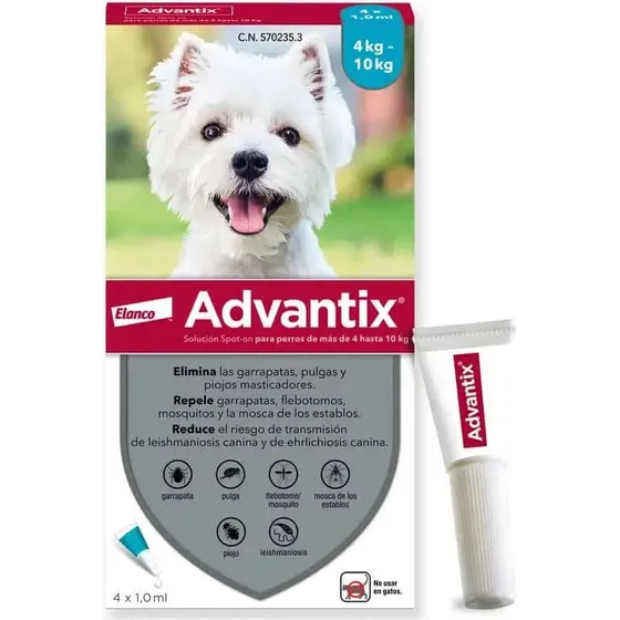 Advantix Pipetas Antiparasitarias para Perros de 4 a 10 kg (4 Unidades)