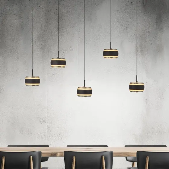 Lámpara colgante LED PURE Falling Rings negra, 101 cm, 5 luces