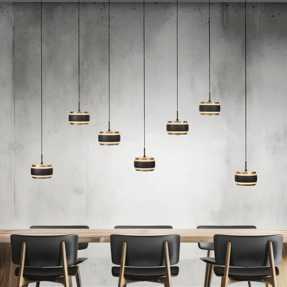 Lámpara colgante LED PURE Falling Rings, negra, 132 cm, 7 luces